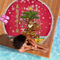 Angola Christmas Beach Blanket with Santa, Gifts, and National Flag Map Motif - Wonder Print Shop