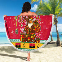 Angola Christmas Beach Blanket with Santa, Gifts, and National Flag Map Motif - Wonder Print Shop