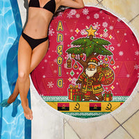 Angola Christmas Beach Blanket with Santa, Gifts, and National Flag Map Motif - Wonder Print Shop