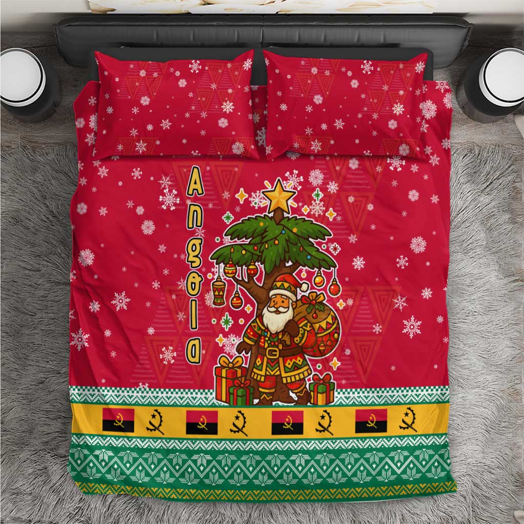 Angola Christmas Bedding Set with Santa, Gifts, and National Flag Map Motif - Wonder Print Shop