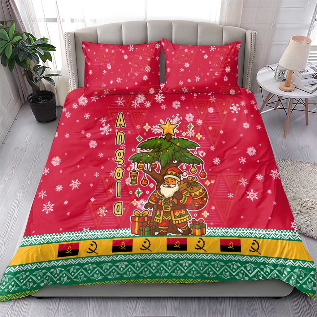 Angola Christmas Bedding Set with Santa, Gifts, and National Flag Map Motif - Wonder Print Shop