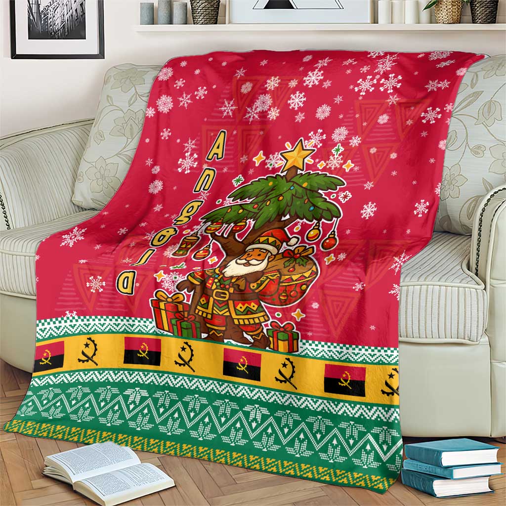 Angola Christmas Blanket with Santa, Gifts, and National Flag Map Motif - Wonder Print Shop
