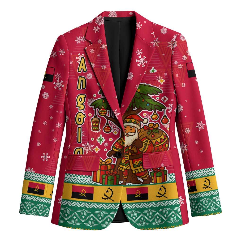 Angola Christmas Blazer with Santa, Gifts, and National Flag Map Motif - Wonder Print Shop