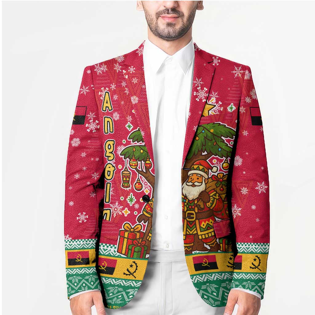 Angola Christmas Blazer with Santa, Gifts, and National Flag Map Motif - Wonder Print Shop