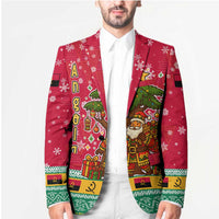 Angola Christmas Blazer with Santa, Gifts, and National Flag Map Motif - Wonder Print Shop