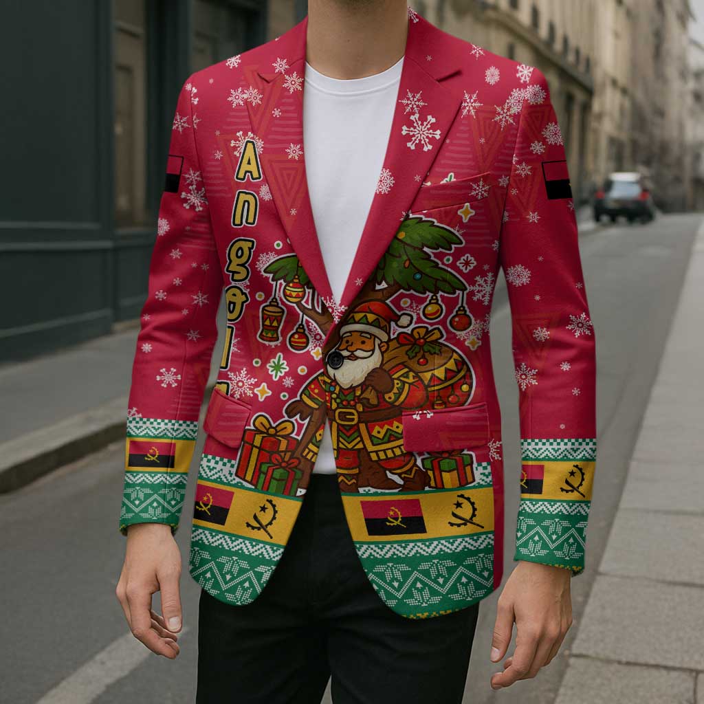 Angola Christmas Blazer with Santa, Gifts, and National Flag Map Motif - Wonder Print Shop