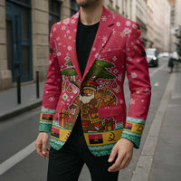 Angola Christmas Blazer with Santa, Gifts, and National Flag Map Motif - Wonder Print Shop