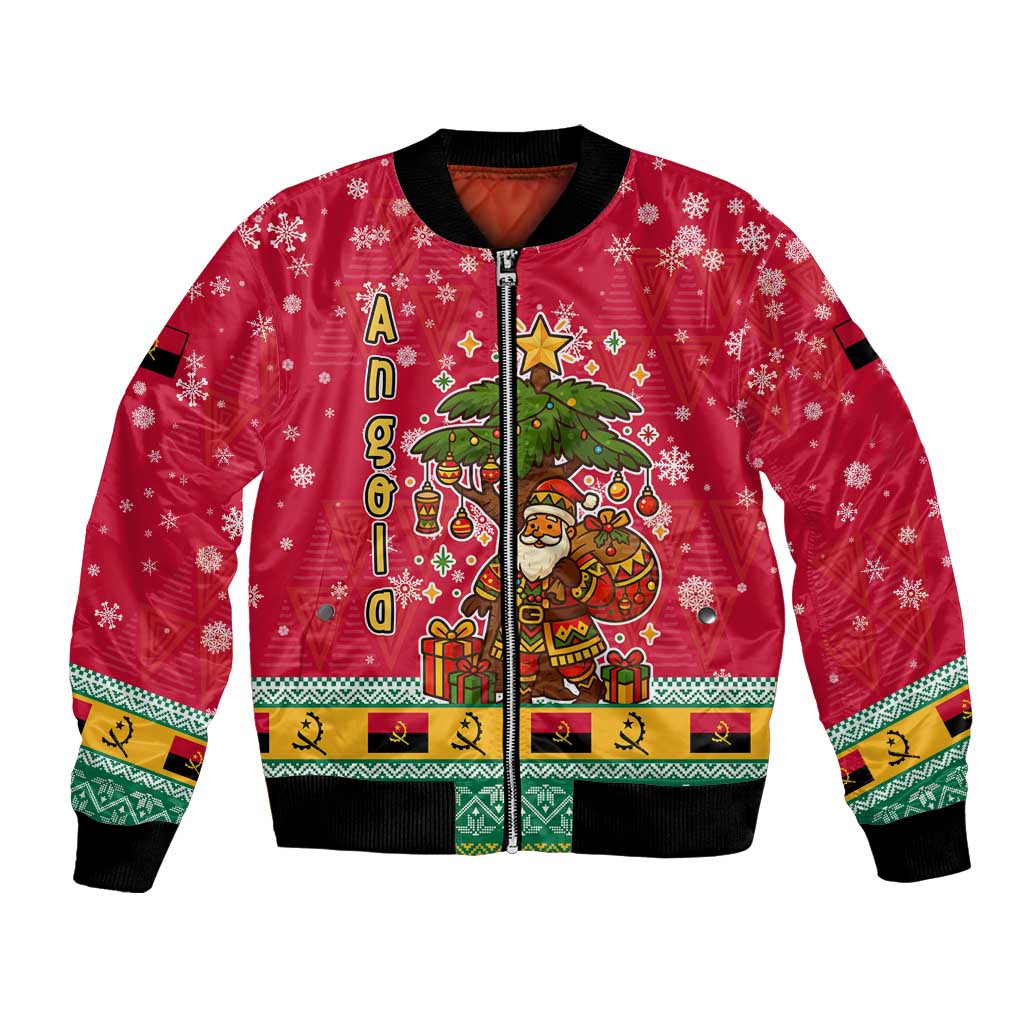 Angola Christmas Bomber Jacket with Santa, Gifts, and National Flag Map Motif - Wonder Print Shop