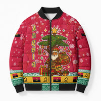 Angola Christmas Bomber Puffer Jacket with Santa, Gifts, and National Flag Map Motif - Wonder Print Shop