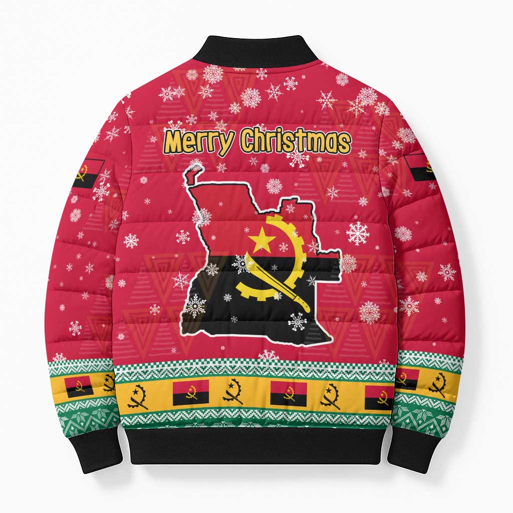 Angola Christmas Bomber Puffer Jacket with Santa, Gifts, and National Flag Map Motif - Wonder Print Shop