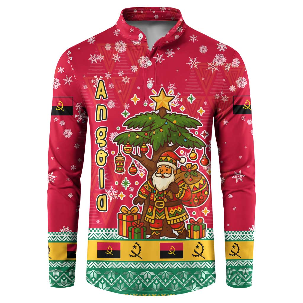 Angola Christmas Button Sweatshirt with Santa, Gifts, and National Flag Map Motif - Wonder Print Shop