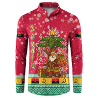 Angola Christmas Button Sweatshirt with Santa, Gifts, and National Flag Map Motif - Wonder Print Shop
