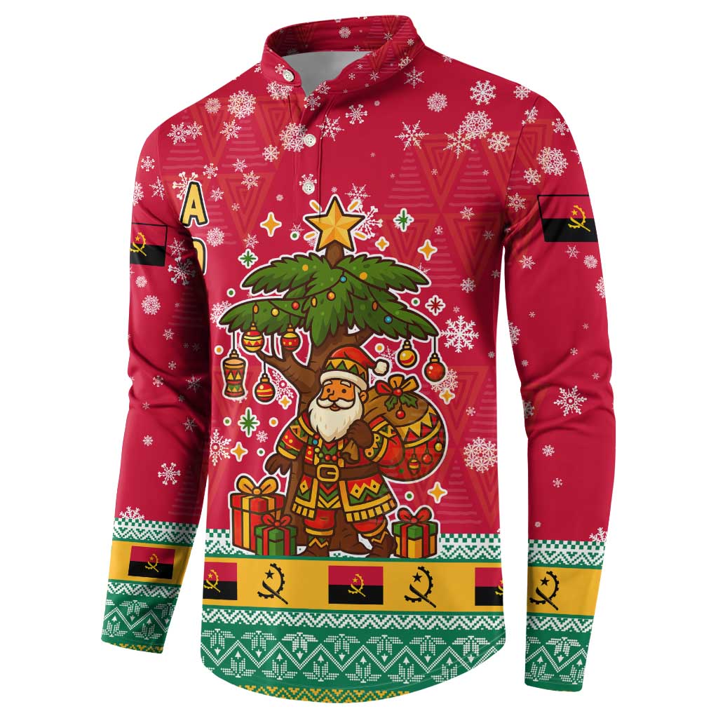 Angola Christmas Button Sweatshirt with Santa, Gifts, and National Flag Map Motif - Wonder Print Shop
