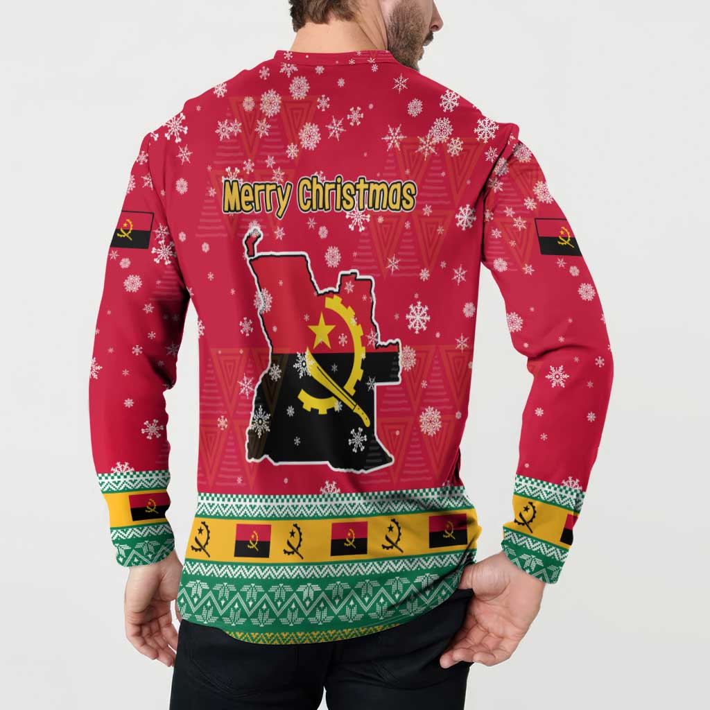 Angola Christmas Button Sweatshirt with Santa, Gifts, and National Flag Map Motif - Wonder Print Shop