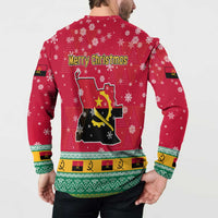 Angola Christmas Button Sweatshirt with Santa, Gifts, and National Flag Map Motif - Wonder Print Shop