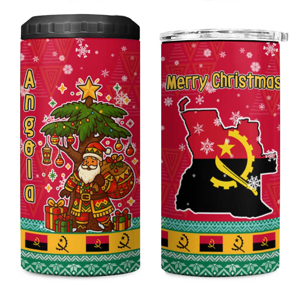 Angola Christmas 4 in 1 Can Cooler Tumbler with Santa, Gifts, and National Flag Map Motif - Wonder Print Shop