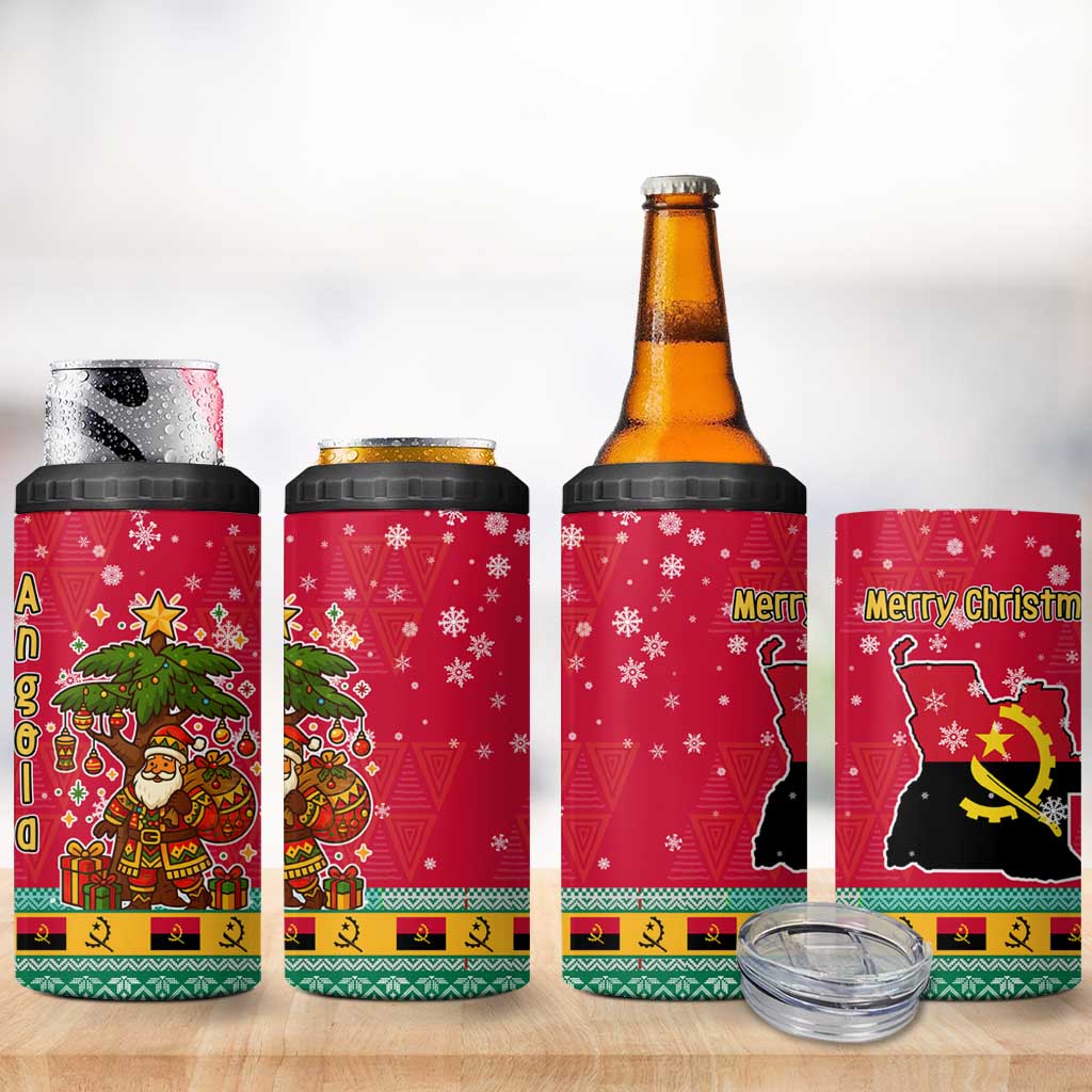 Angola Christmas 4 in 1 Can Cooler Tumbler with Santa, Gifts, and National Flag Map Motif - Wonder Print Shop