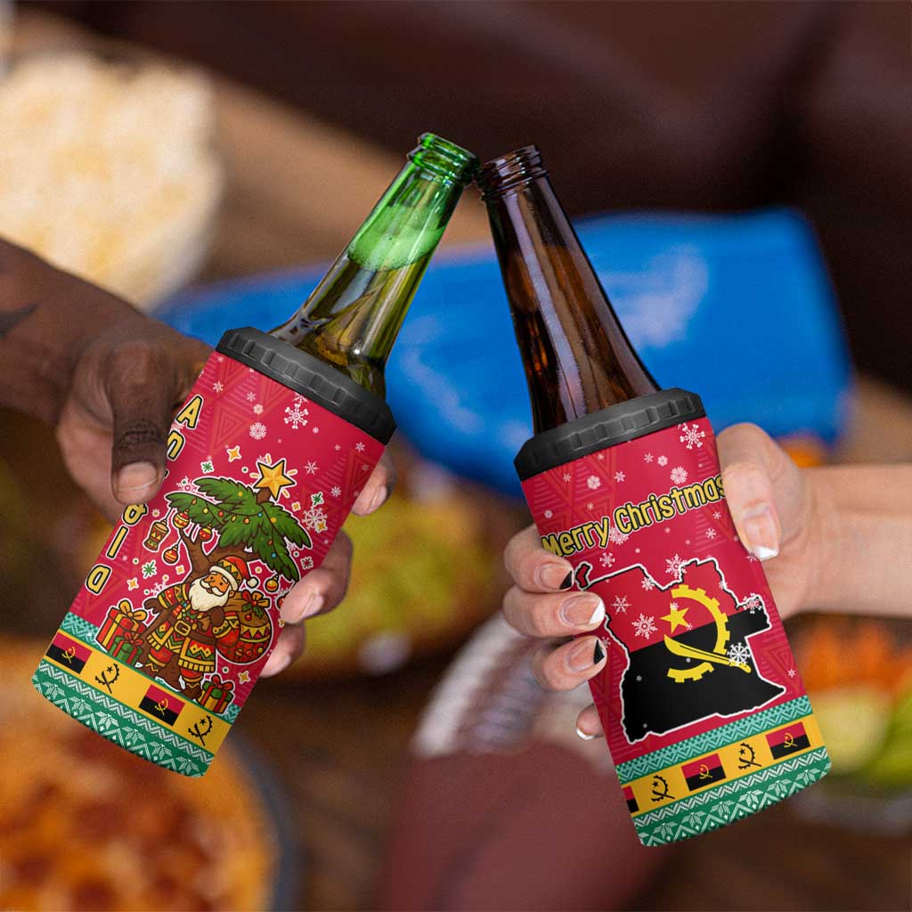Angola Christmas 4 in 1 Can Cooler Tumbler with Santa, Gifts, and National Flag Map Motif - Wonder Print Shop