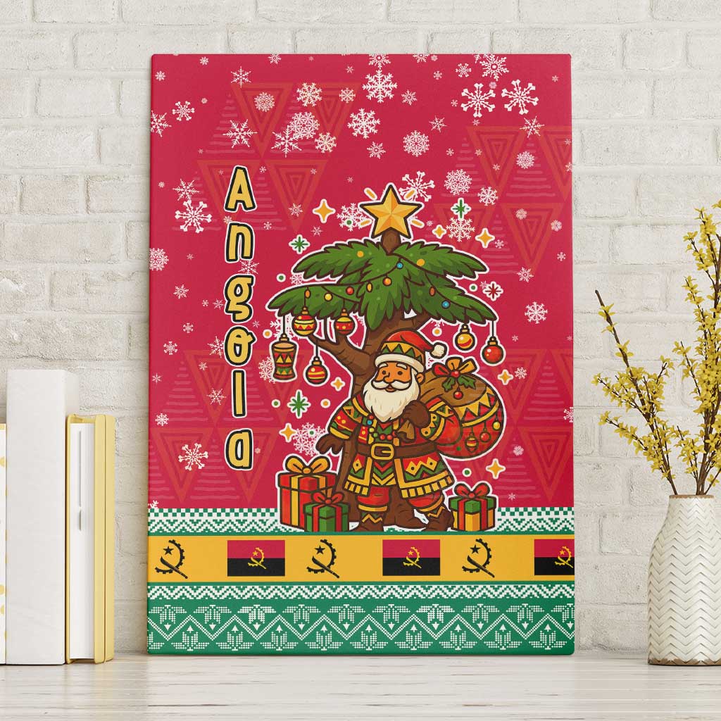 Angola Christmas Canvas Wall Art with Santa, Gifts, and National Flag Map Motif - Wonder Print Shop