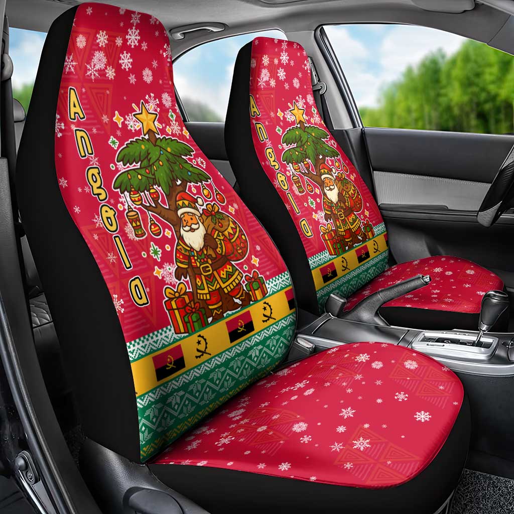 Angola Christmas Car Seat Cover with Santa, Gifts, and National Flag Map Motif - Wonder Print Shop