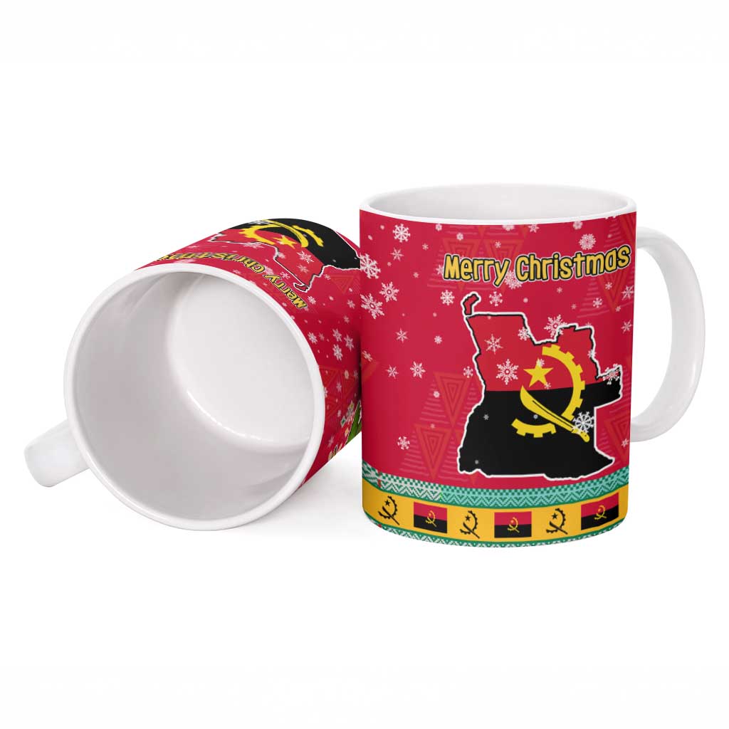 Angola Christmas Ceramic Mug with Santa, Gifts, and National Flag Map Motif - Wonder Print Shop