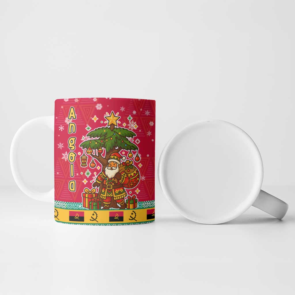 Angola Christmas Ceramic Mug with Santa, Gifts, and National Flag Map Motif - Wonder Print Shop