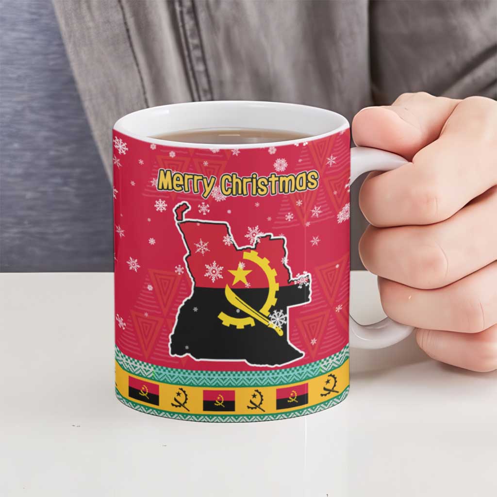 Angola Christmas Ceramic Mug with Santa, Gifts, and National Flag Map Motif - Wonder Print Shop