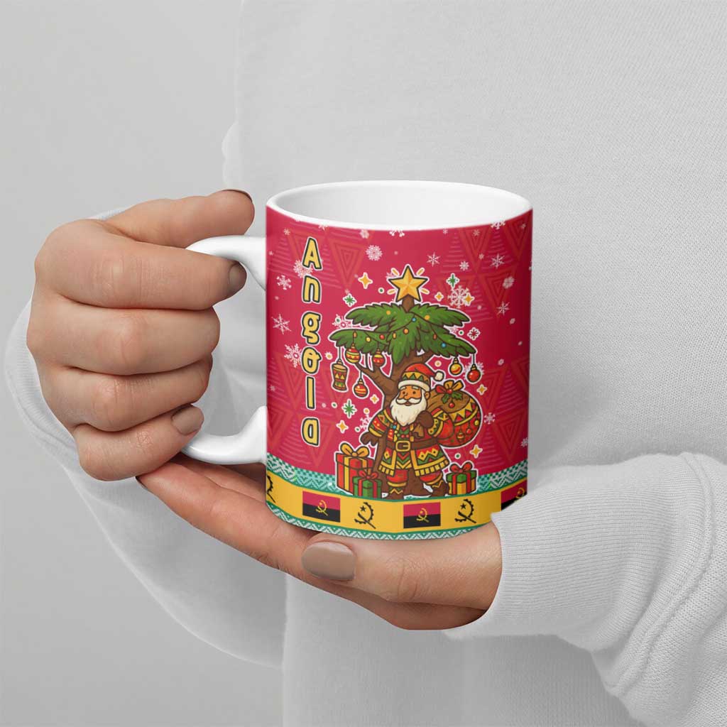 Angola Christmas Ceramic Mug with Santa, Gifts, and National Flag Map Motif - Wonder Print Shop