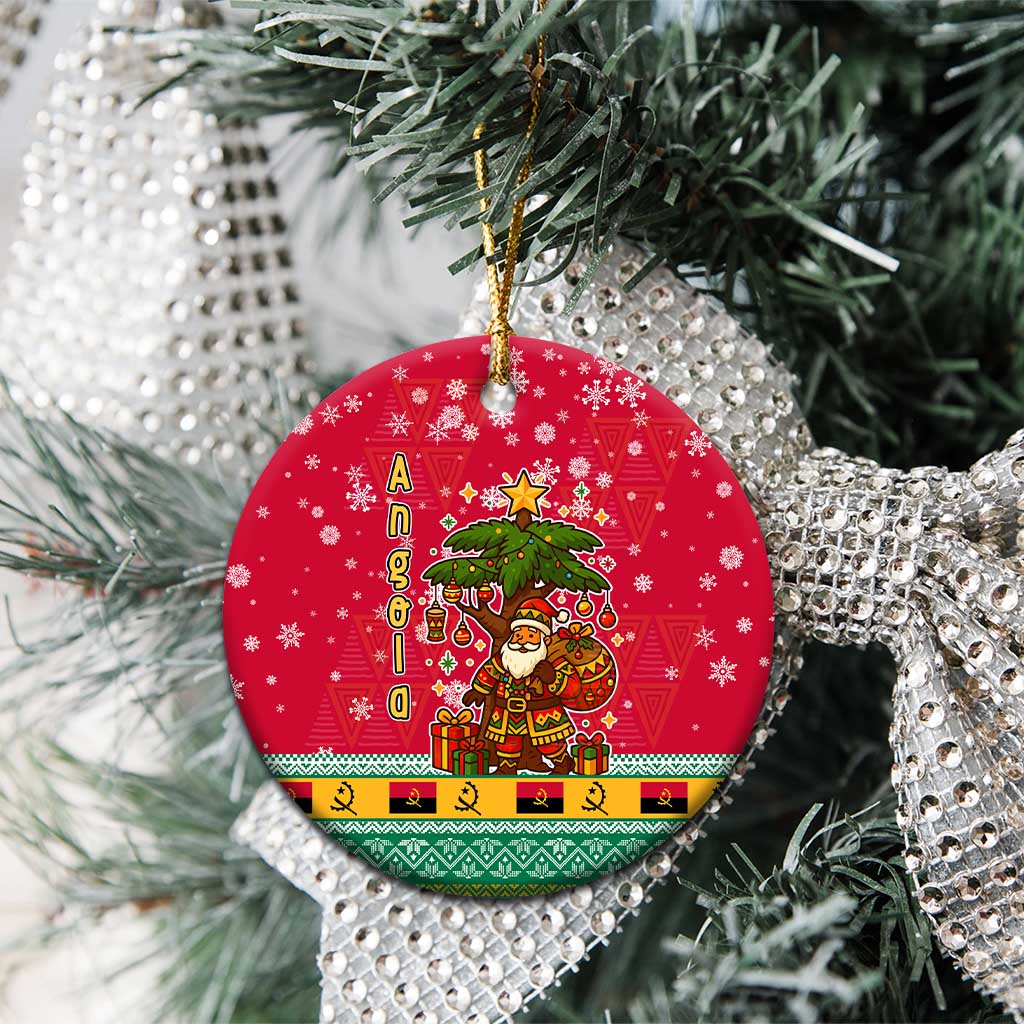 Angola Christmas Ceramic Ornament with Santa, Gifts, and National Flag Map Motif - Wonder Print Shop