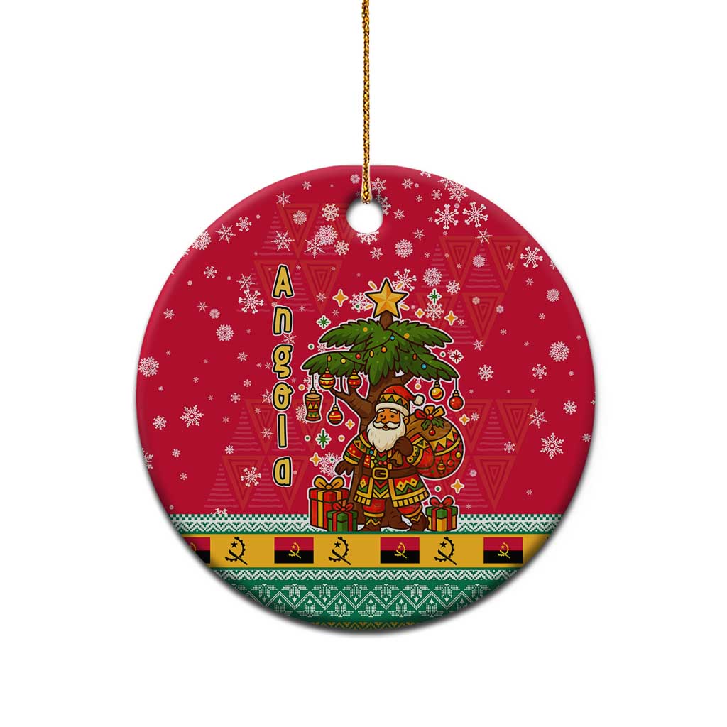 Angola Christmas Ceramic Ornament with Santa, Gifts, and National Flag Map Motif - Wonder Print Shop