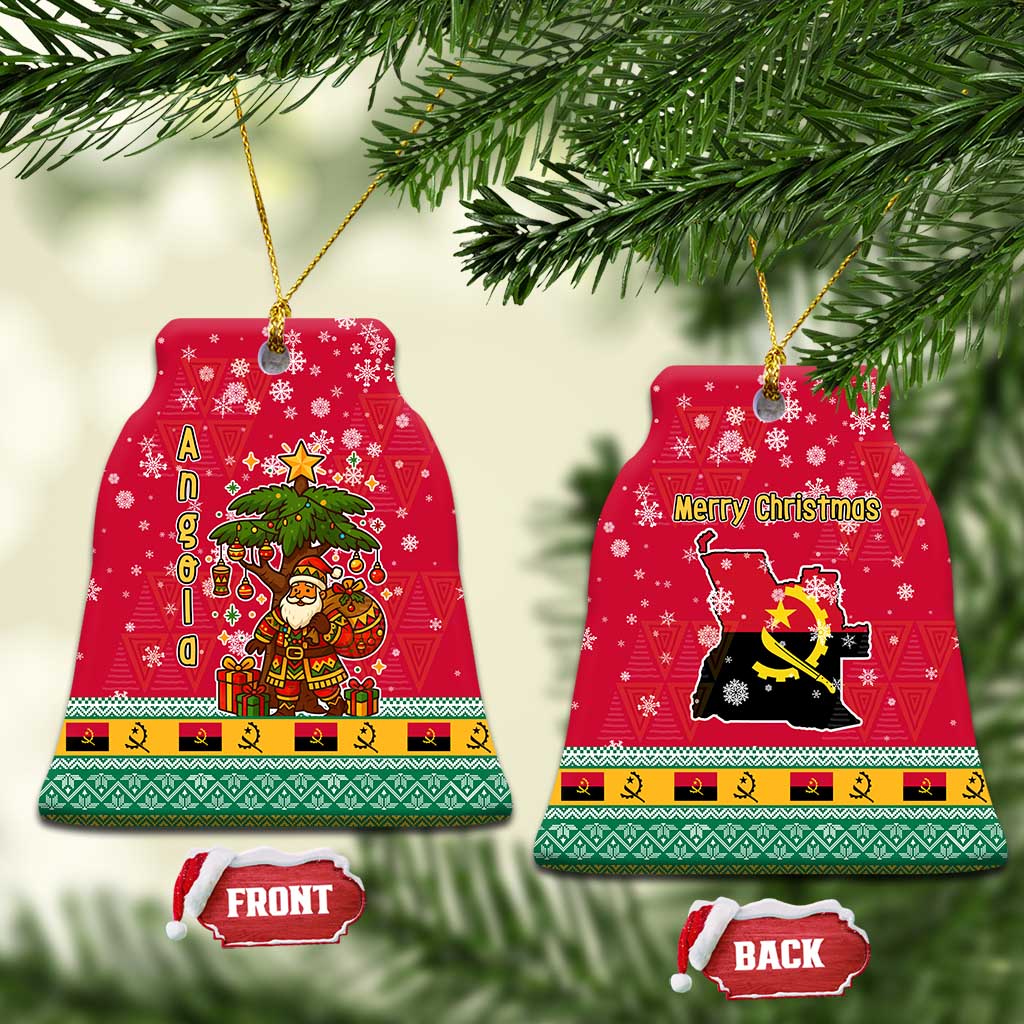 Angola Christmas Ceramic Ornament with Santa, Gifts, and National Flag Map Motif - Wonder Print Shop