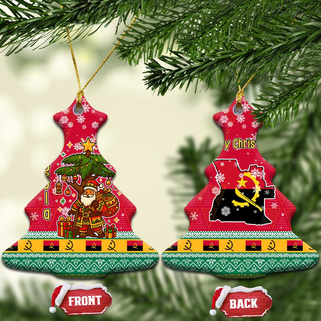 Angola Christmas Ceramic Ornament with Santa, Gifts, and National Flag Map Motif - Wonder Print Shop