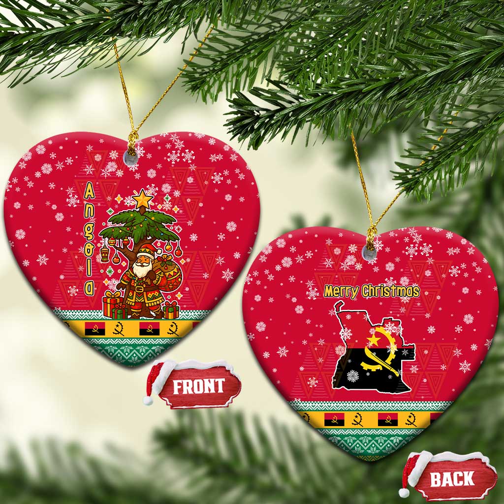 Angola Christmas Ceramic Ornament with Santa, Gifts, and National Flag Map Motif - Wonder Print Shop
