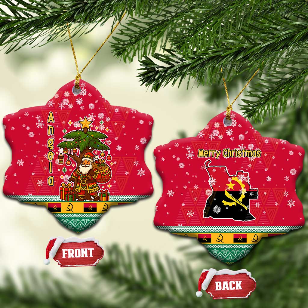 Angola Christmas Ceramic Ornament with Santa, Gifts, and National Flag Map Motif - Wonder Print Shop