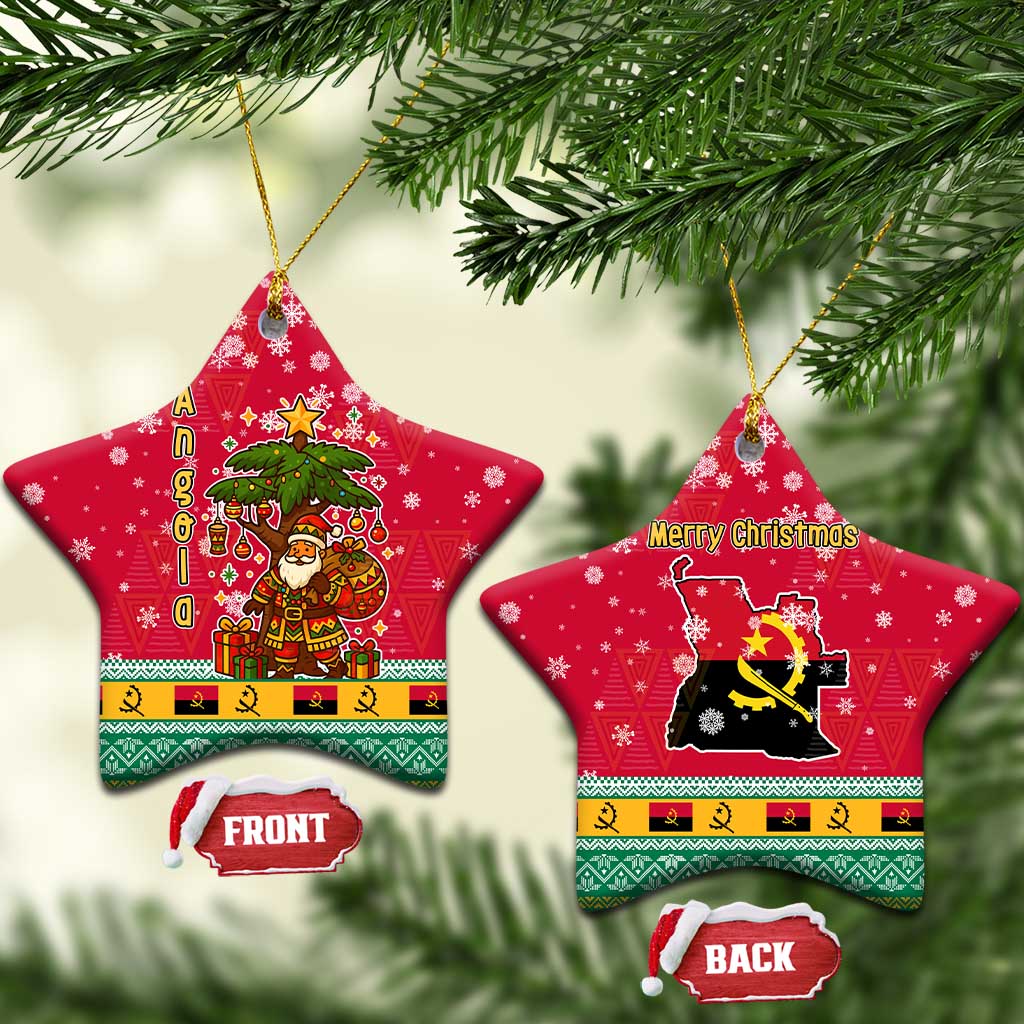 Angola Christmas Ceramic Ornament with Santa, Gifts, and National Flag Map Motif - Wonder Print Shop