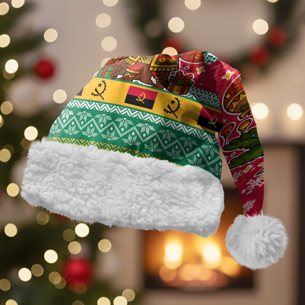 Angola Christmas Santa Hat with Santa, Gifts, and National Flag Map Motif - Wonder Print Shop
