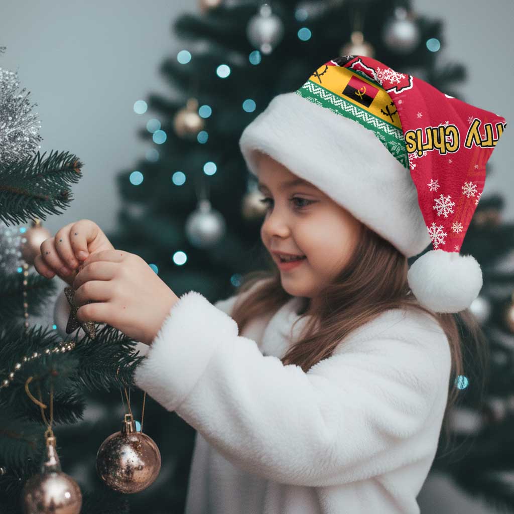 Angola Christmas Santa Hat with Santa, Gifts, and National Flag Map Motif - Wonder Print Shop