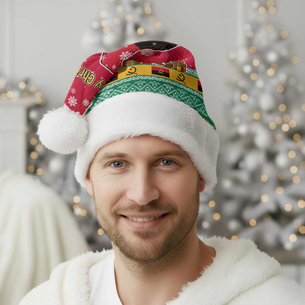 Angola Christmas Santa Hat with Santa, Gifts, and National Flag Map Motif - Wonder Print Shop