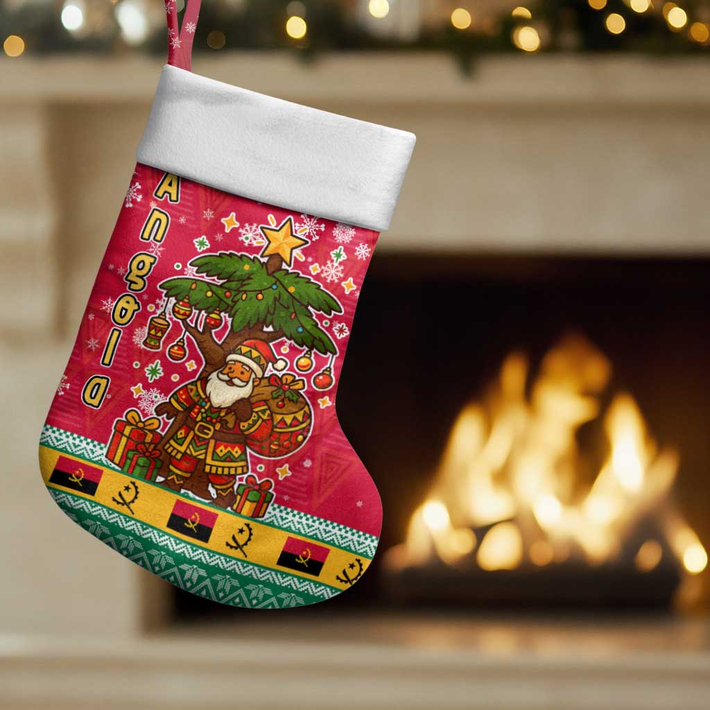 Angola Christmas Stocking with Santa, Gifts, and National Flag Map Motif - Wonder Print Shop