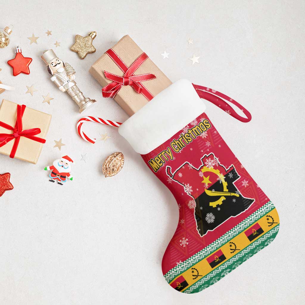 Angola Christmas Stocking with Santa, Gifts, and National Flag Map Motif - Wonder Print Shop
