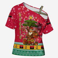 Angola Christmas Cross Shoulder Shirt with Santa, Gifts, and National Flag Map Motif - Wonder Print Shop