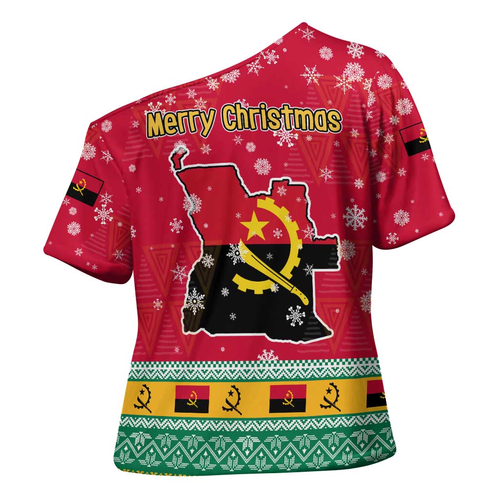 Angola Christmas Cross Shoulder Shirt with Santa, Gifts, and National Flag Map Motif - Wonder Print Shop
