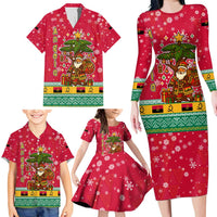 Angola Christmas Family Matching Long Sleeve Bodycon Dress and Hawaiian Shirt with Santa, Gifts, and National Flag Map Motif - Wonder Print Shop