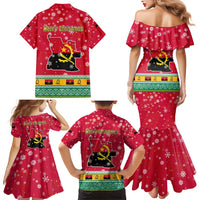 Angola Christmas Family Matching Mermaid Dress and Hawaiian Shirt with Santa, Gifts, and National Flag Map Motif - Wonder Print Shop