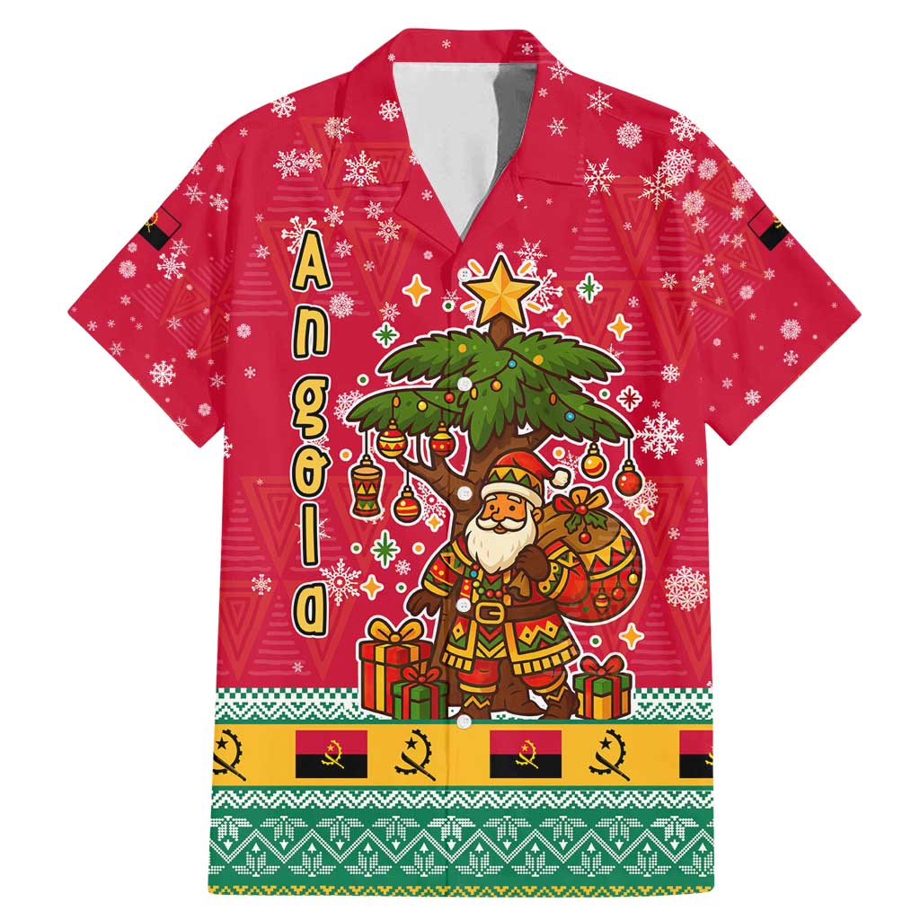 Angola Christmas Family Matching Mermaid Dress and Hawaiian Shirt with Santa, Gifts, and National Flag Map Motif - Wonder Print Shop