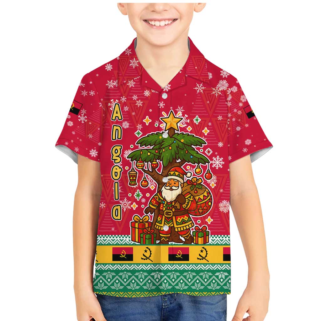 Angola Christmas Family Matching Mermaid Dress and Hawaiian Shirt with Santa, Gifts, and National Flag Map Motif - Wonder Print Shop
