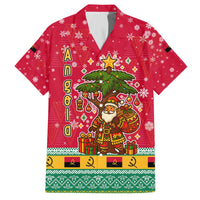 Angola Christmas Family Matching Off The Shoulder Long Sleeve Dress and Hawaiian Shirt with Santa, Gifts, and National Flag Map Motif - Wonder Print Shop