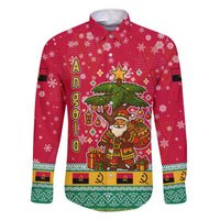 Angola Christmas Family Matching Off The Shoulder Long Sleeve Dress and Hawaiian Shirt with Santa, Gifts, and National Flag Map Motif - Wonder Print Shop