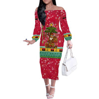 Angola Christmas Family Matching Off The Shoulder Long Sleeve Dress and Hawaiian Shirt with Santa, Gifts, and National Flag Map Motif - Wonder Print Shop