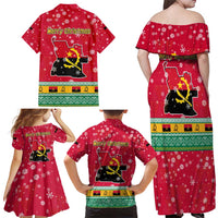 Angola Christmas Family Matching Off Shoulder Maxi Dress and Hawaiian Shirt with Santa, Gifts, and National Flag Map Motif - Wonder Print Shop